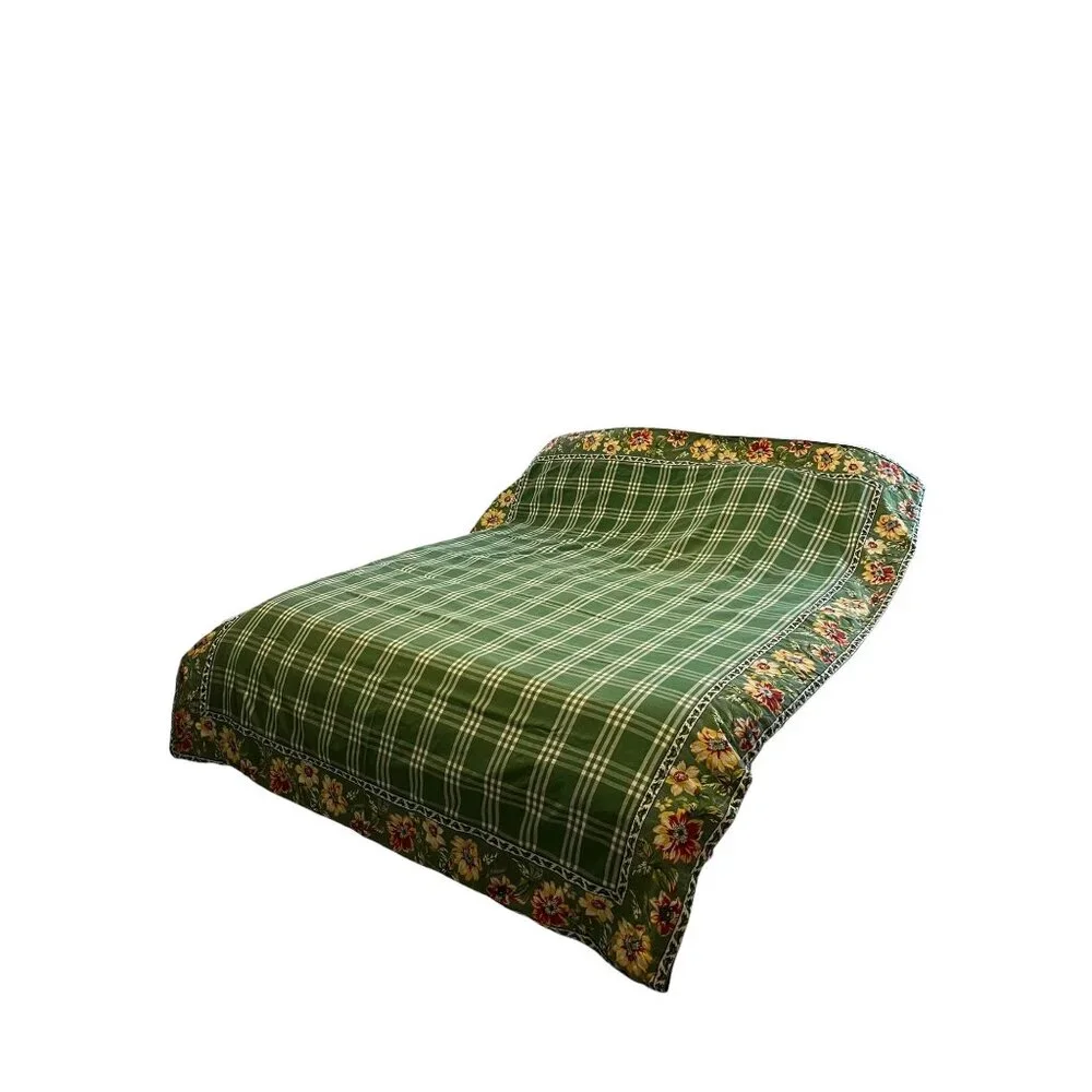 Williams Sonoma Green Plaid Floral Border Tablecloth Provence French Country Cot